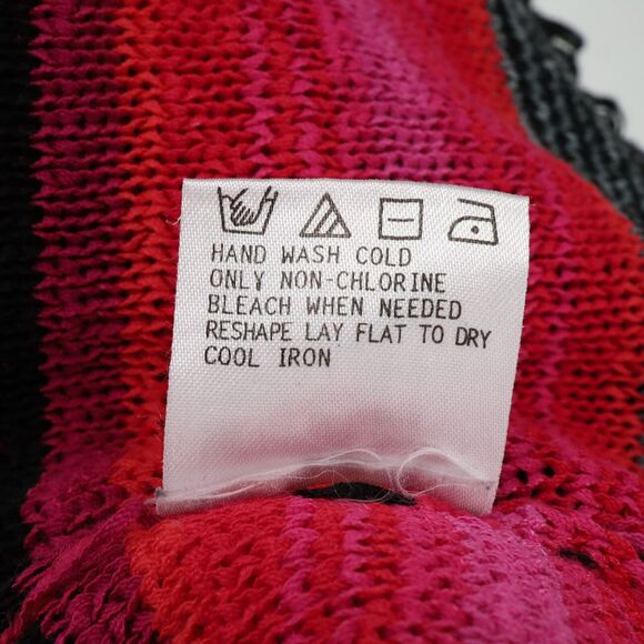 Sigrid Olsen Sport Sweater Womens Large Pink Black Stripe Sleeves Hem Fringe - Picture 13 of 13